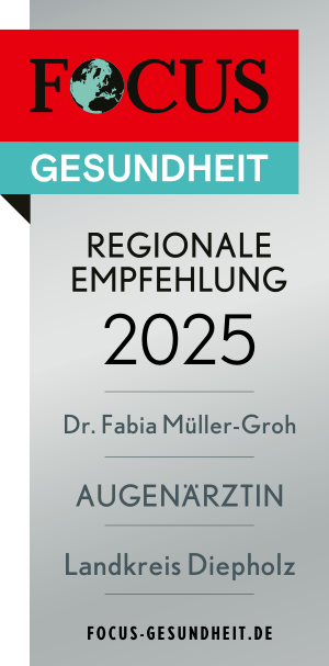 Siegel Focus Gesundheit, Regionale Empfehlung 2025 Dr. Fabia Müller-Groh, Augenärztin Landkreis Diepholz